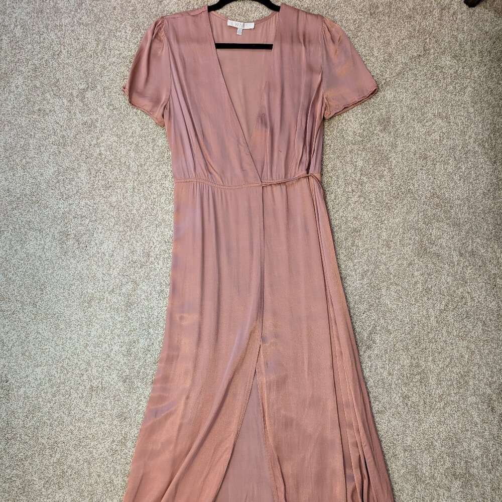 WAYF Gwyneth Wrap Maxi Dress | Dusty Rose Satin | Size S | Altered